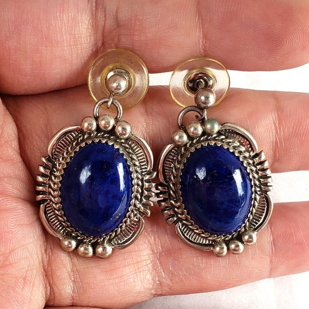Sterling Silver Lapis Lazuli Earrings - Picture 2 of 6